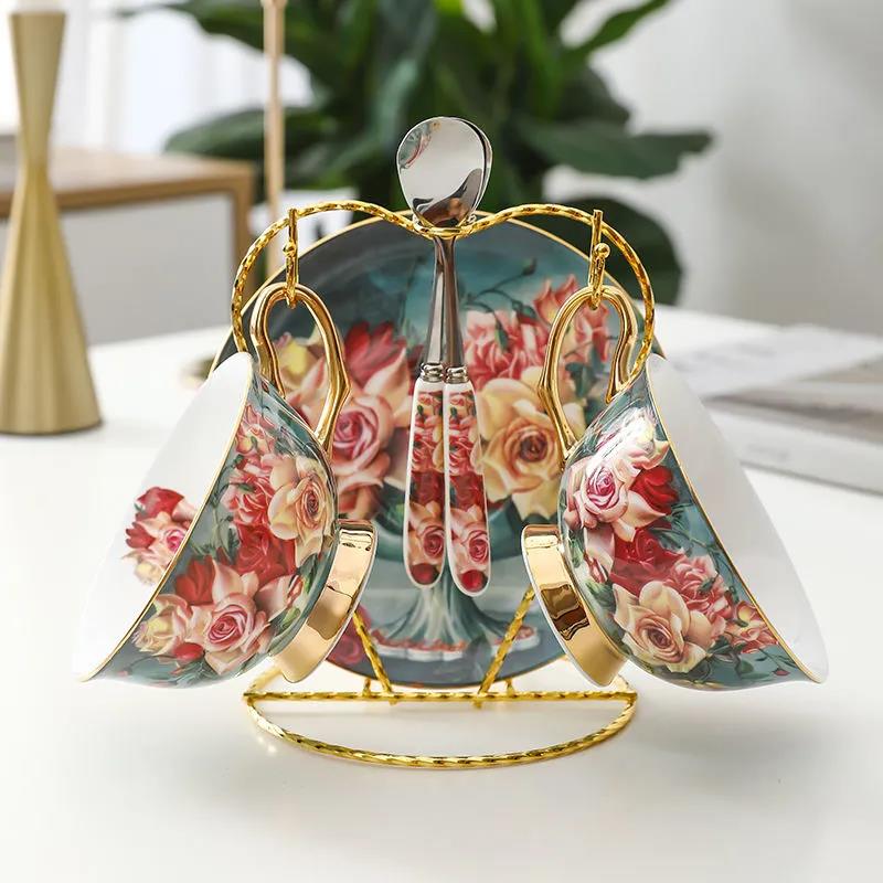 Rose Angel Bone China Exquisite Coffee Cup European Style Small Luxury Suit with Spoon Ceramic High-end Elegant Retro