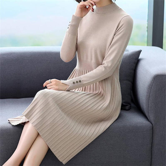 Thicken Long Sweater Dress Woman Turtleneck Super Chic Long-sleeve Warm Knit Dress Ladies Clothing