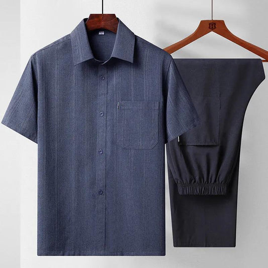 Men's Short-sleeved Shirt Suit Middle-aged Dad Summer Cotton and Linen Short-sleeved Shirt Men's Thin Loose Old Clothes