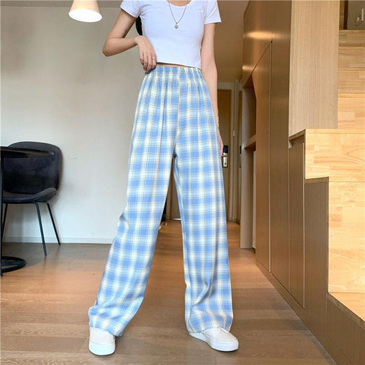 Plaid Loose Straight Leg Mopping Wide-leg Pants Autumn and Winter New Korean Student High Waist Casual Trousers Women