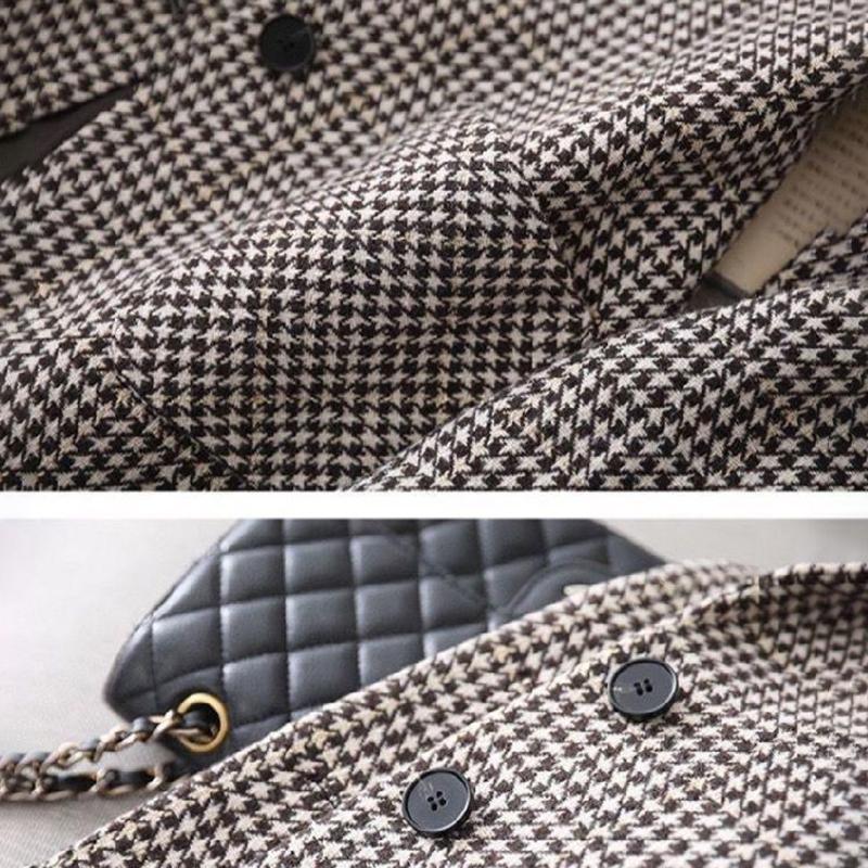 Casual Double Breasted Tweed Women Blazer Coat Long Spring Autumn Jackets Coats Female Chic Office Lady Tops