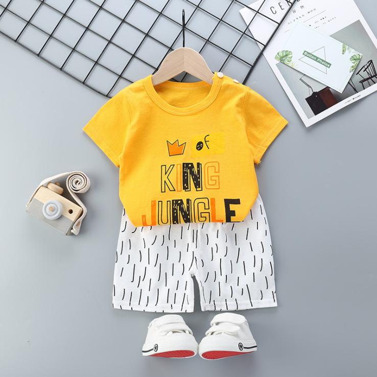 Children's Short Sleeve Suit Korean Style Boys and Girls Set Printing T-shirt + Shorts Two Piece Set