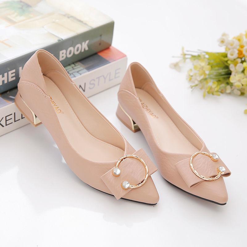 Single Shoes Women's Soft Leather Midsole with Shallow Pointed Toe Soft Leather Mary Jane Shoes Thick Heel Shoes for Work Wear Leather Shoes