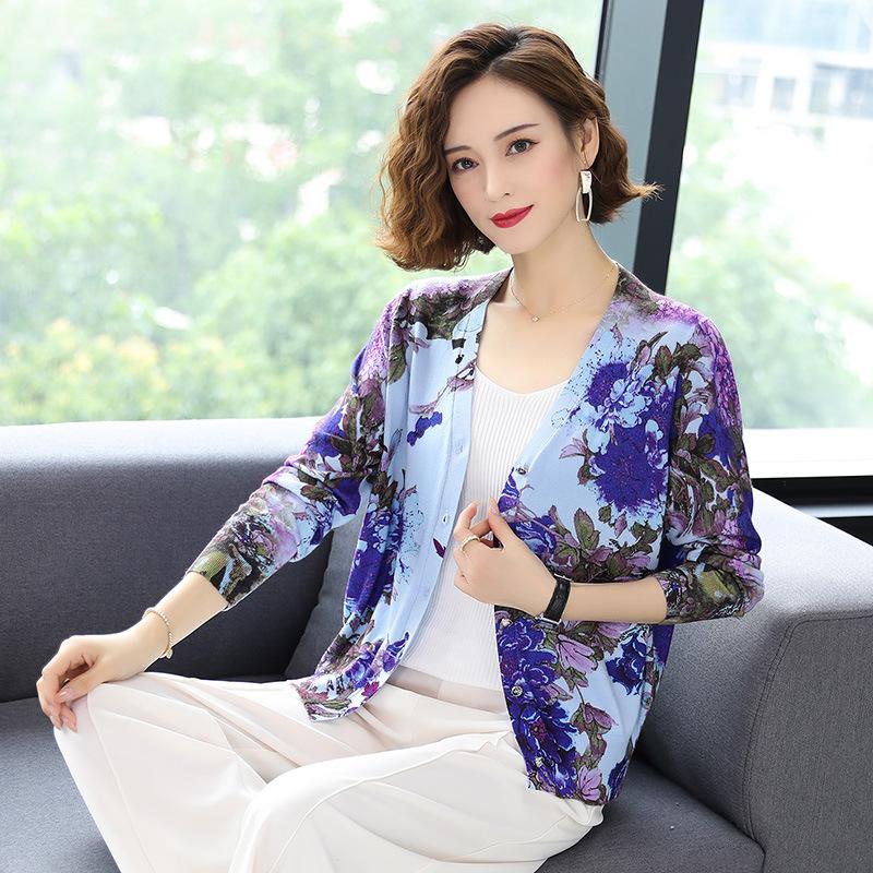 Autumn and Winter Printed Cardigan Women's Plus Size Casual Sweater Coat High-end Wool Sweater