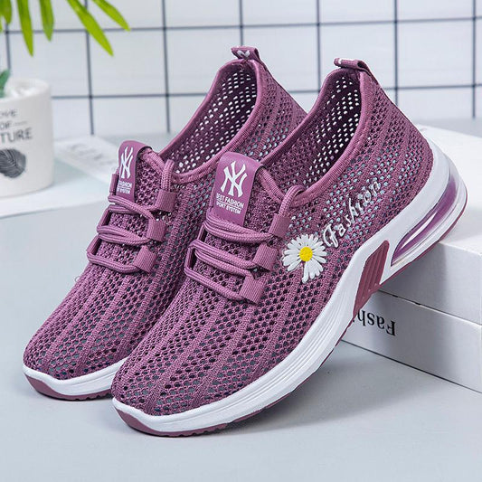 Summer Fly Woven Breathable Mesh Women's Shoes Lightweight and Comfortable Sports Running Shoes Flat Hollow Shoes