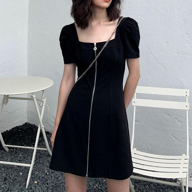 Female Summer Elegant Mini Black Club Dress Vintage Slim Puff Sleeve Short Holiday Dress Graceful Party Dress