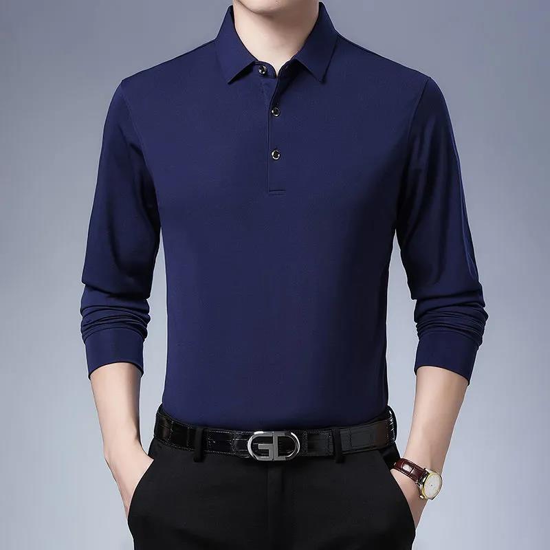 Men's Long-sleeved T-shirt Autumn Lapel Solid Color Business Shirt Casual Loose Polo Bottoming Shirt