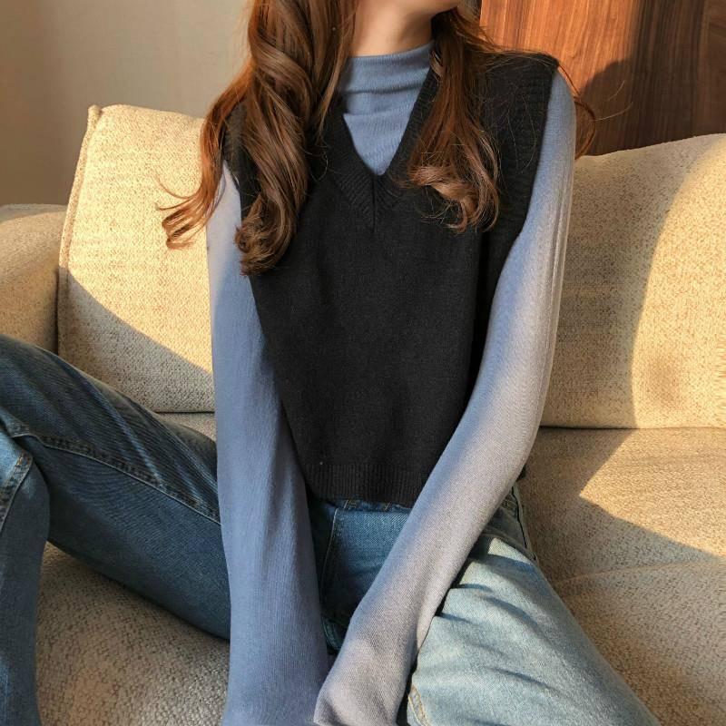 Autumn and Winter Sweaters Loose College Style Pullover Vest Knitted Vest Shirt Women