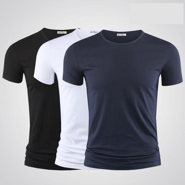 (3 Pieces) Men's Summer Short-sleeved T-shirts Slim Solid Color Round Neck Men's Bottoming Shirt All-match Top