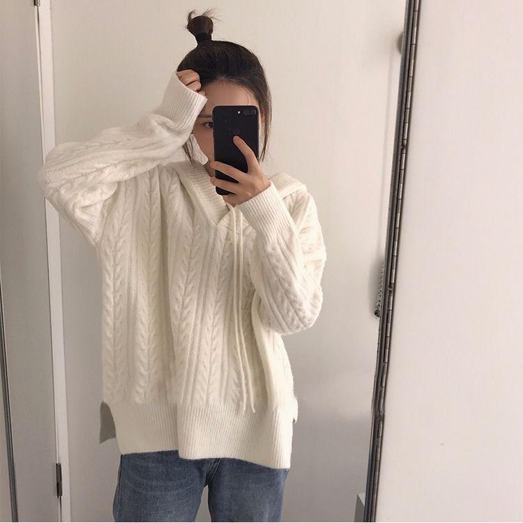 Pullovers autumn khaki sweater women short tops long sleeve o neck loose casual knitted pullover