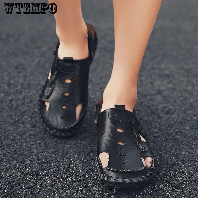 Summer Men's Leather Sandals Men's Fashion Cool Slippers Male Casual Beach Flat With Sandals