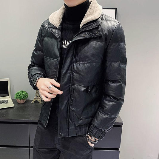 Leather Cotton Jacket Men's Winter Tide Brand Fashion Thickening Short Cold-proof Wild Warm Jacket