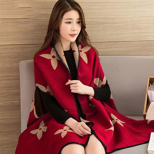 Autumn and Winter Women's Scarf Thick Cloak Shawl Korean Version of All-match Printing Scarf Cloak Women