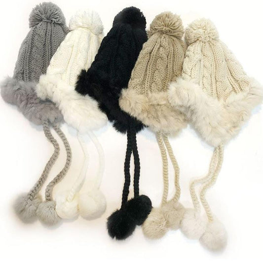 Winter Women's Hats Fashion Rabbit Fur Knitted Hats Plush Ear-covering Warm Woolen Caps Thickened Warmth Outing Hats