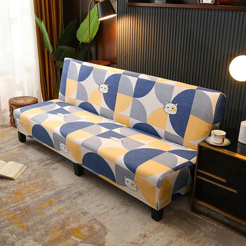 Printed Bed Sofa Cover Slipcovers Anti-slip Armless Seat Case S M Size