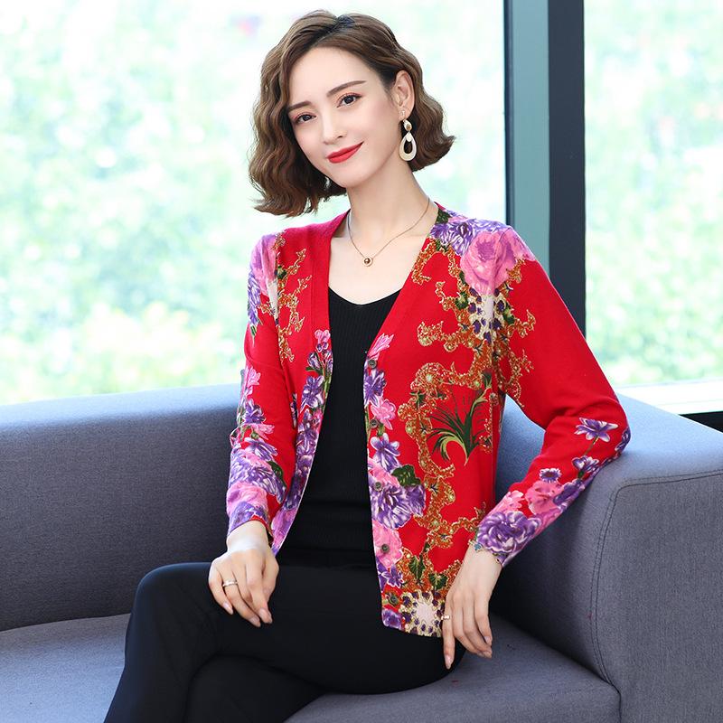 Autumn and Winter Printed Cardigan Women's Plus Size Casual Sweater Coat High-end Wool Sweater