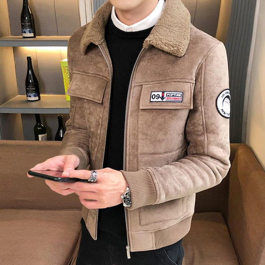 Fashionable Urban Men's Jacket Autumn and Winter Fashion Trend Slim Thick Plus Velvet Warm Jacket