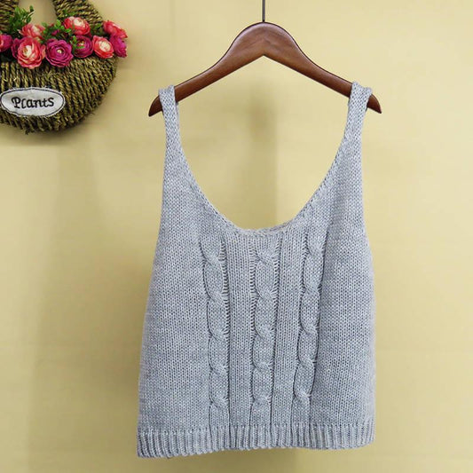 Autumn and Winter Women's V-neck Knitted Pullover Sleeveless Vest with Retro Twist Bottoming Casual