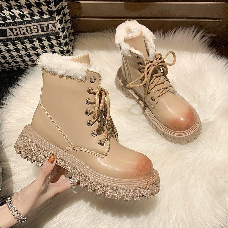 Martin Boots Women Autumn and Winter Leather Women's Short Boots Thickened Warm Snow Boots Women Leather Boots