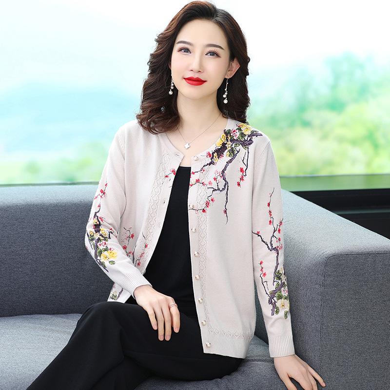 Autumn and Winter Printed Cardigan Women's Plus Size Casual Sweater Coat High-end Wool Sweater