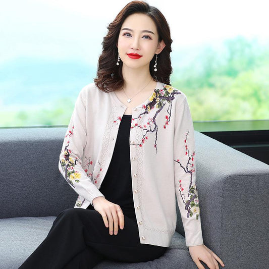 Autumn and Winter Printed Cardigan Women's Plus Size Casual Sweater Coat High-end Wool Sweater