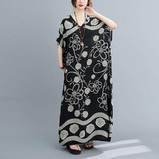 2021 Summer Retro Literature and Art Plus Size Women's Cotton Robe Cover Meat Dress Is Thin