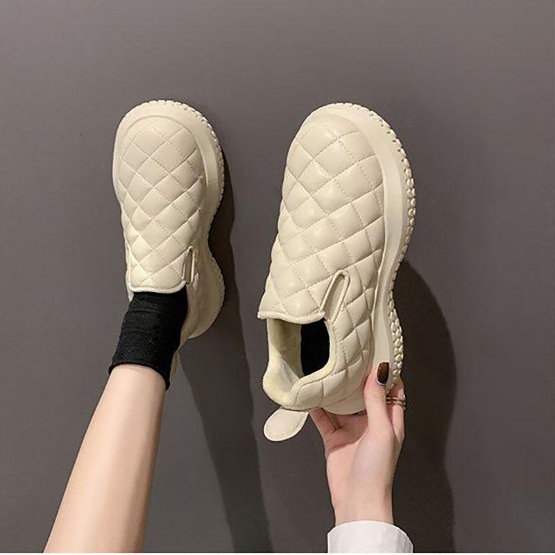 Plush Rhombus Bread Shoes Female Big-toed Shoes Loafers Niche Thick-soled Casual Pineapple Cotton Shoes Winter Shoes Snow Boots