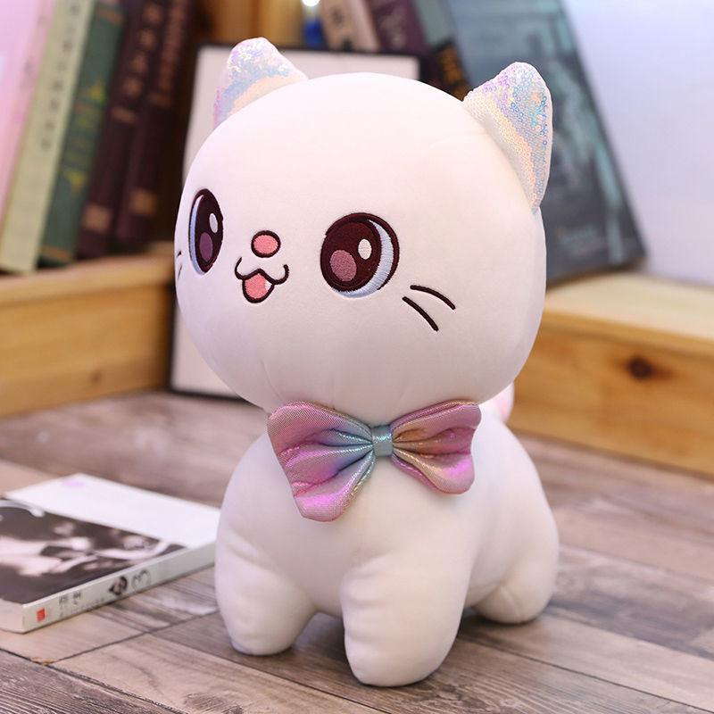 Children's Plush Toys Cute Cat with Bow Plush Dolls Toys Lovely Gift Stuffed Soft Girl Doll Cushion Sofa Pillow Gifts Xmas Gift Party Decor