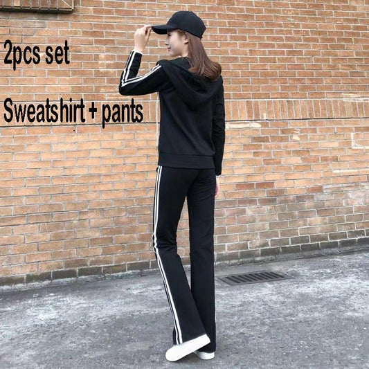 Women's 2pcs Set Wild Long-sleeved Casual Sweatshirt Set Large Size Spring and Autumn