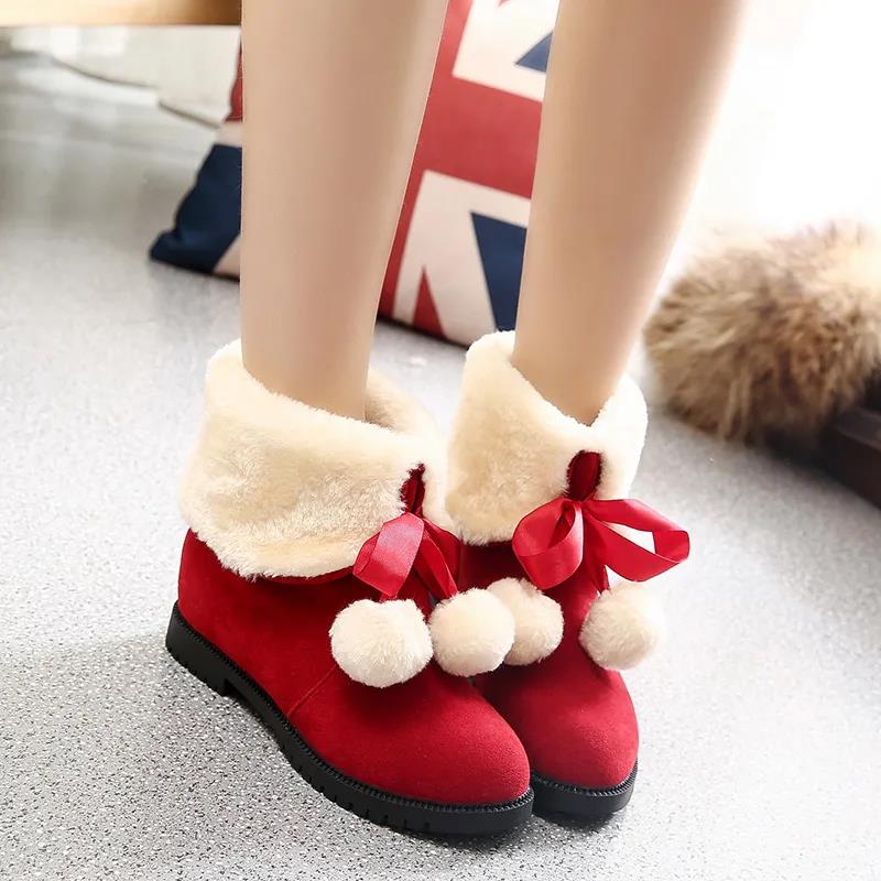 Women's Winter Non Slip Short Martin Boots Low Heel Cotton Shoes Solid Color Warm Snow Boots