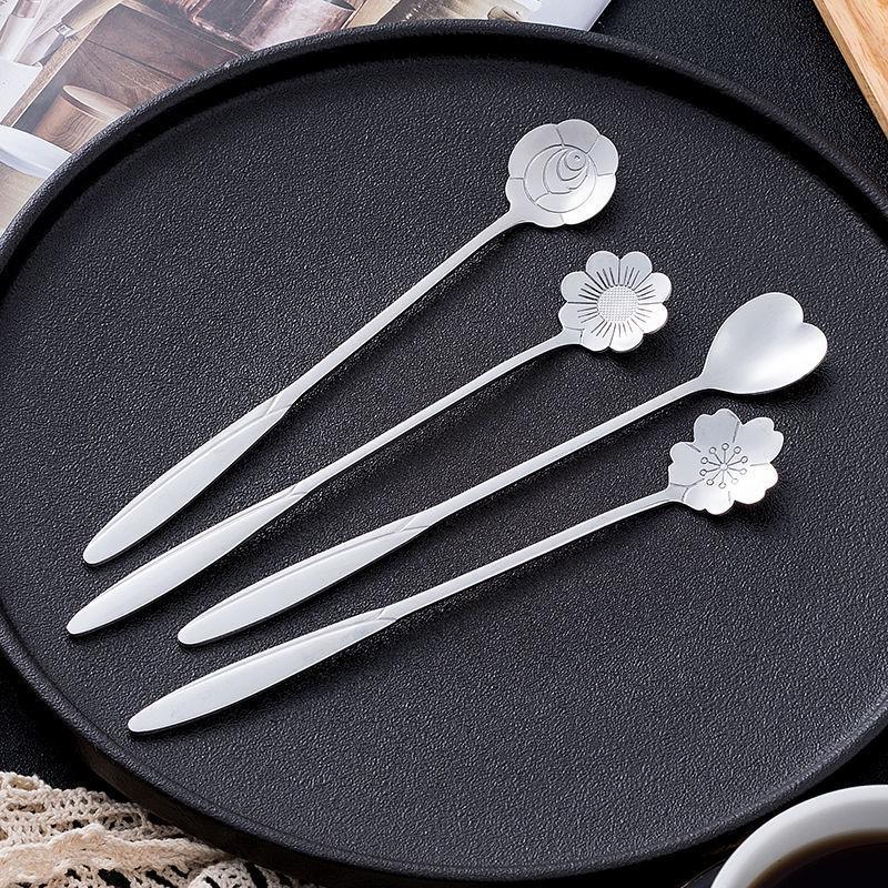 Creative Japanese Gold Stainless Steel Spoon Vintage Golden Coffee Tea Spoon Flower Sugar Dessert Tea Bar Coffee Tableware