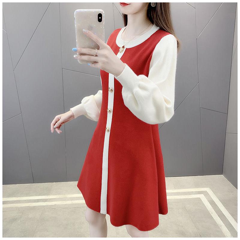 Autumn Lantern sleeve Casual Coat Mid-length Loose Thick Sweater Round Neck Long-sleeved Top