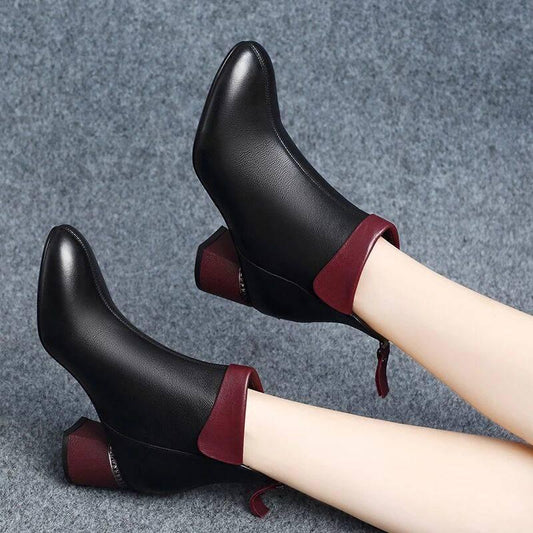 Chelsea Soft Leather Fashion Boots Winter Pointed Toe Briefmartin Botas Women Thick High Heels Sexy