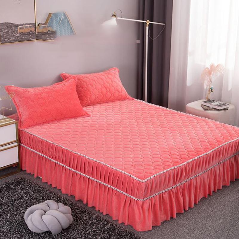 Mattress Cover Lace Stitching Bed Skirt Solid Color One-piece Cover Non-slip Breathable Bedspread Simmons Protective Cover