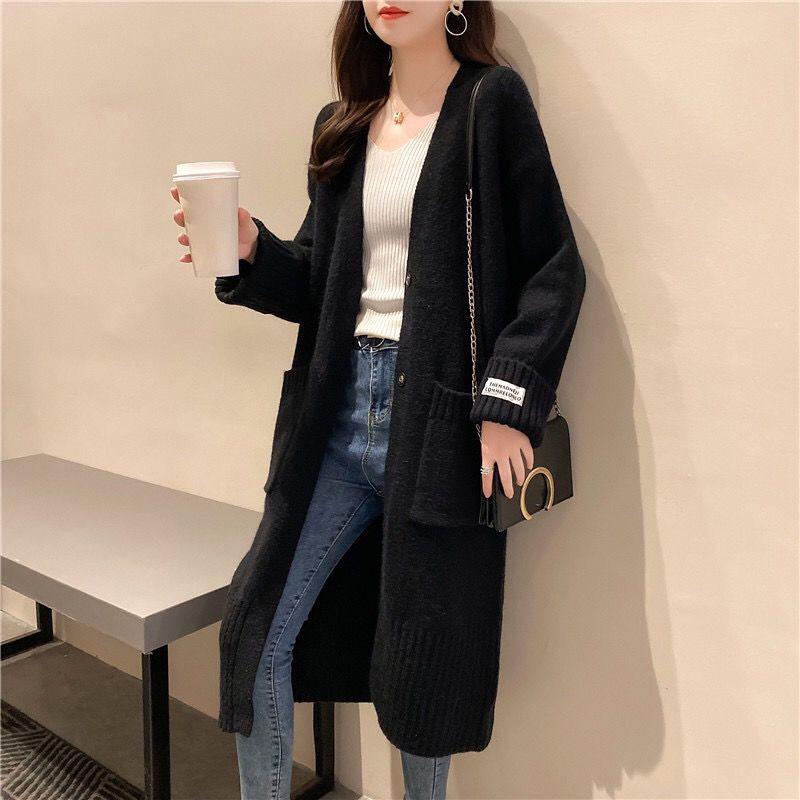 Autumn and Winter Casual Mid-length Sweater Loose Long-sleeved Pocket Cardigan