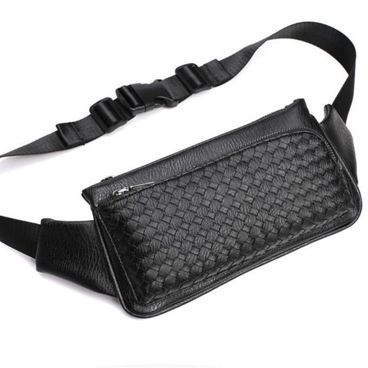 Casual Waist Bag Men Black Woven Chest Bag Mobile Phone Bag Outdoor Sports Shoulder Bag