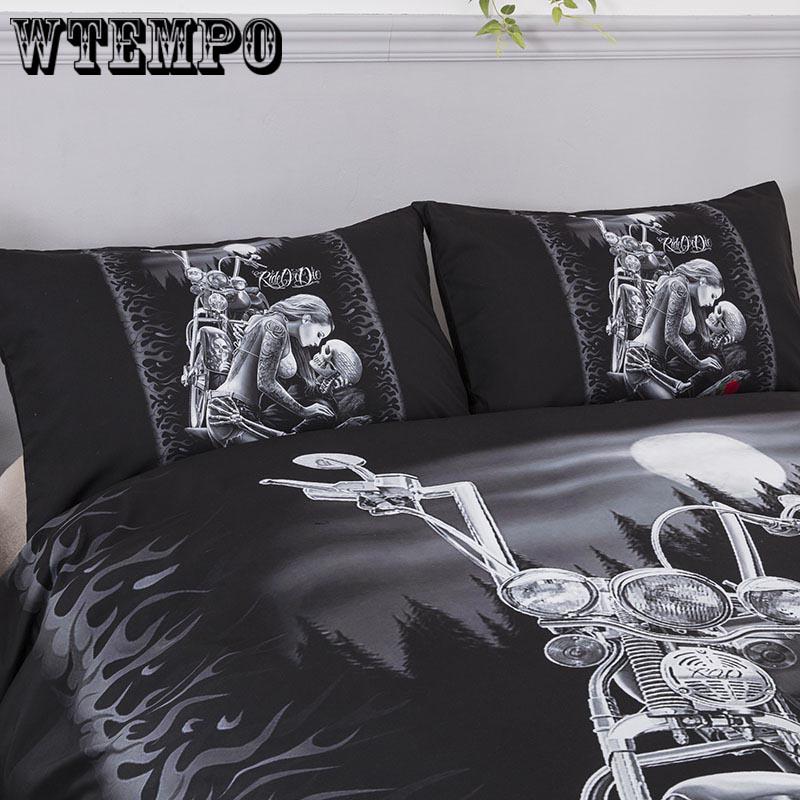 WTEMPO Fashion Home Decor 3D Skull Love Bedding Set Duvet Cover Pillow Case Twin Full Queen King