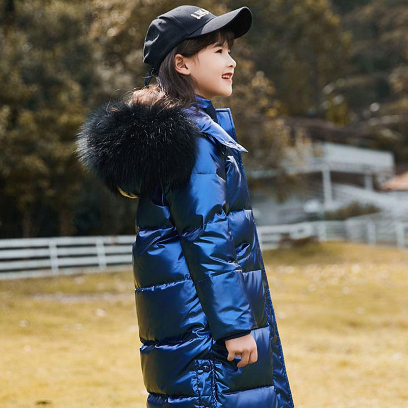 Children's Down Jacket Girls Mid-length Thickened Over The Knee Warm Down Jacket with Fur Collar