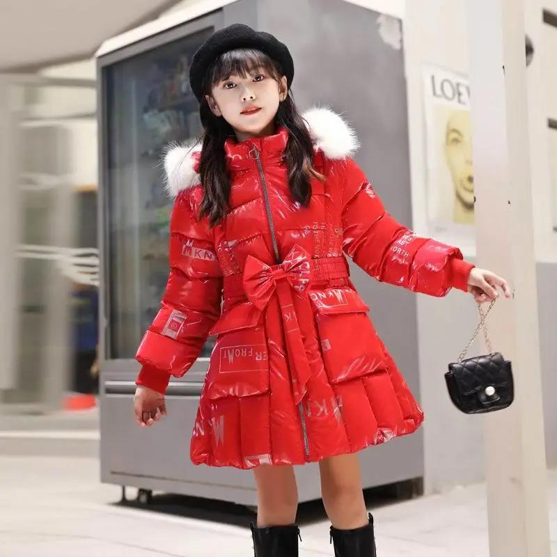 Large Fur Collar Girls Thick and Warm Mid-length Down Padded Jacket Winter Disposable Windproof Jacket