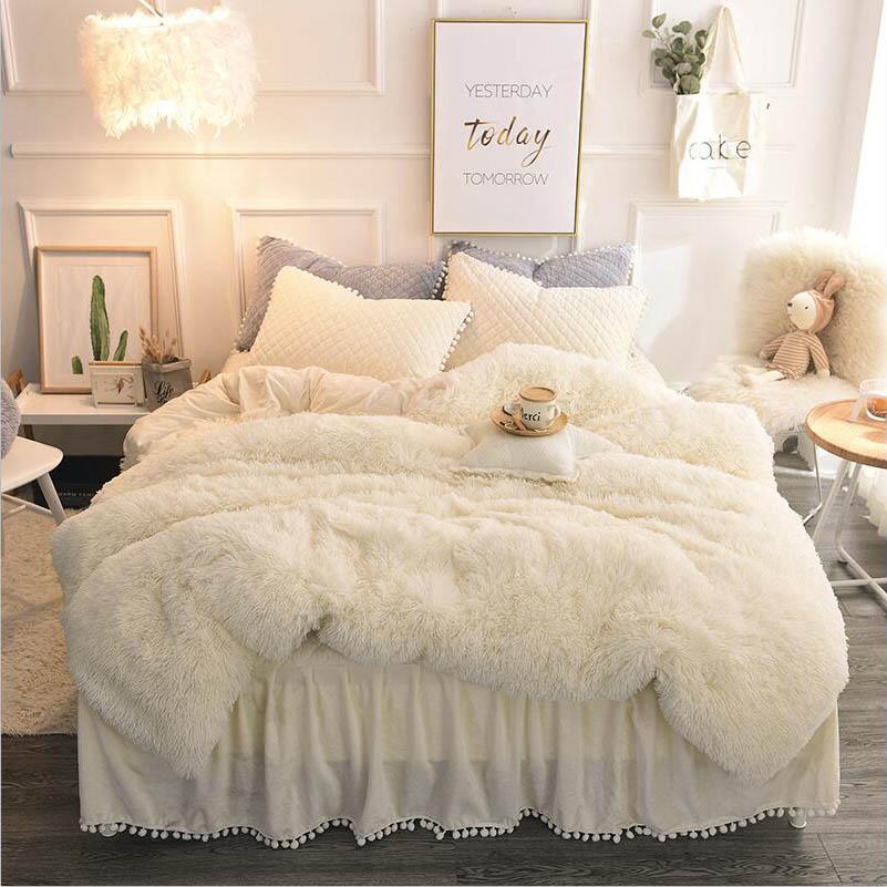 Pure Color Mink Velvet Bedding Set Super Warm Solf Winter Crystal Velvet Duvet Cove Bedclothe Pillow