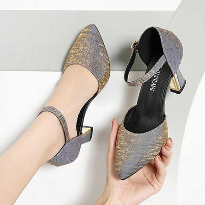 Pointed Toe Chunky Heel Summer Sandals Women's Real Soft Leather Toe High-heeled Shoes