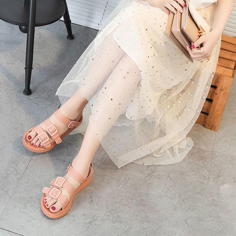 Summer Roman Sandals Female Students Korean Version of The Social Wild Ladies Flat Harajuku Style Beach Sandals