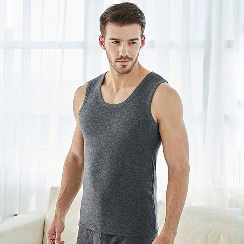 Men Winter Autumn Plus Velvet Thicken Thermal Underwear Tight Vest High Elasticity Comfortable Versatile Soft Lining O-neck Male Sleeveless Breathable