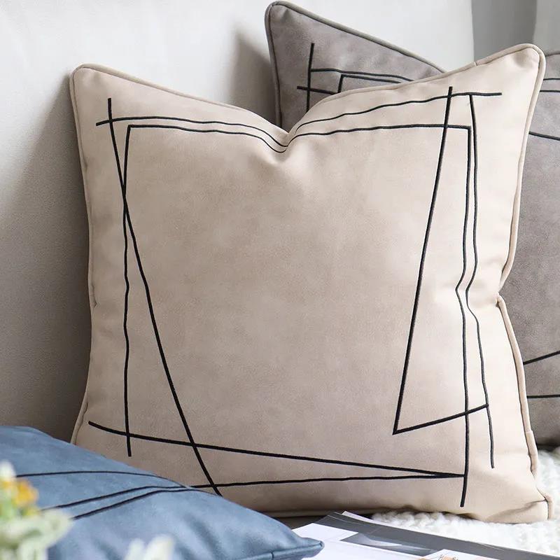 Nordic Abstract Geometric Embroidery Pillow Technology Fabric Simple Modern Pillow Living Room Sofa