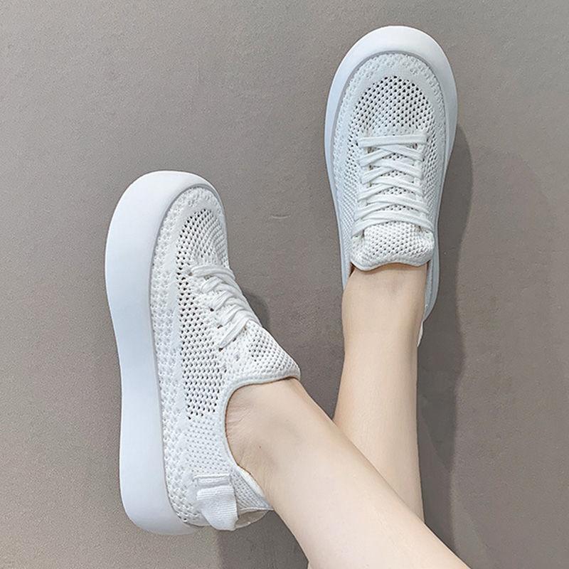 Knitted Mesh Thick-soled Small White Shoes Women Summer Wild Sports Sponge Cake Bottom Breathable Big Head Net Shoes Tide