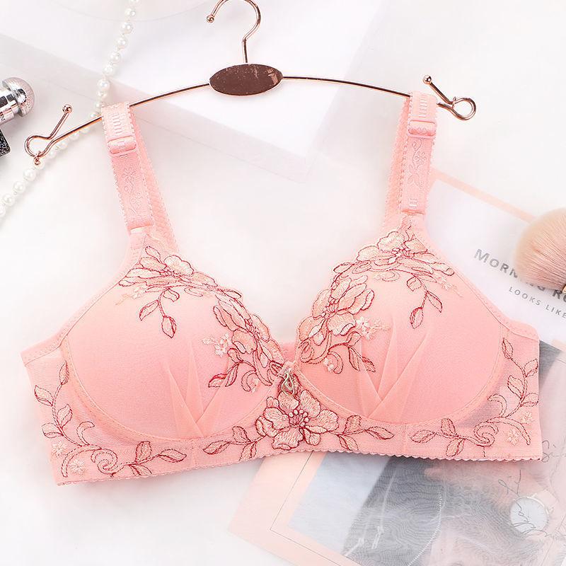 High-quality Small-chested Gather Bra Women's Underwear Thin Section No Steel Ring Bra Embroidery Breast Adjustment Breathable Beauty Back Bra