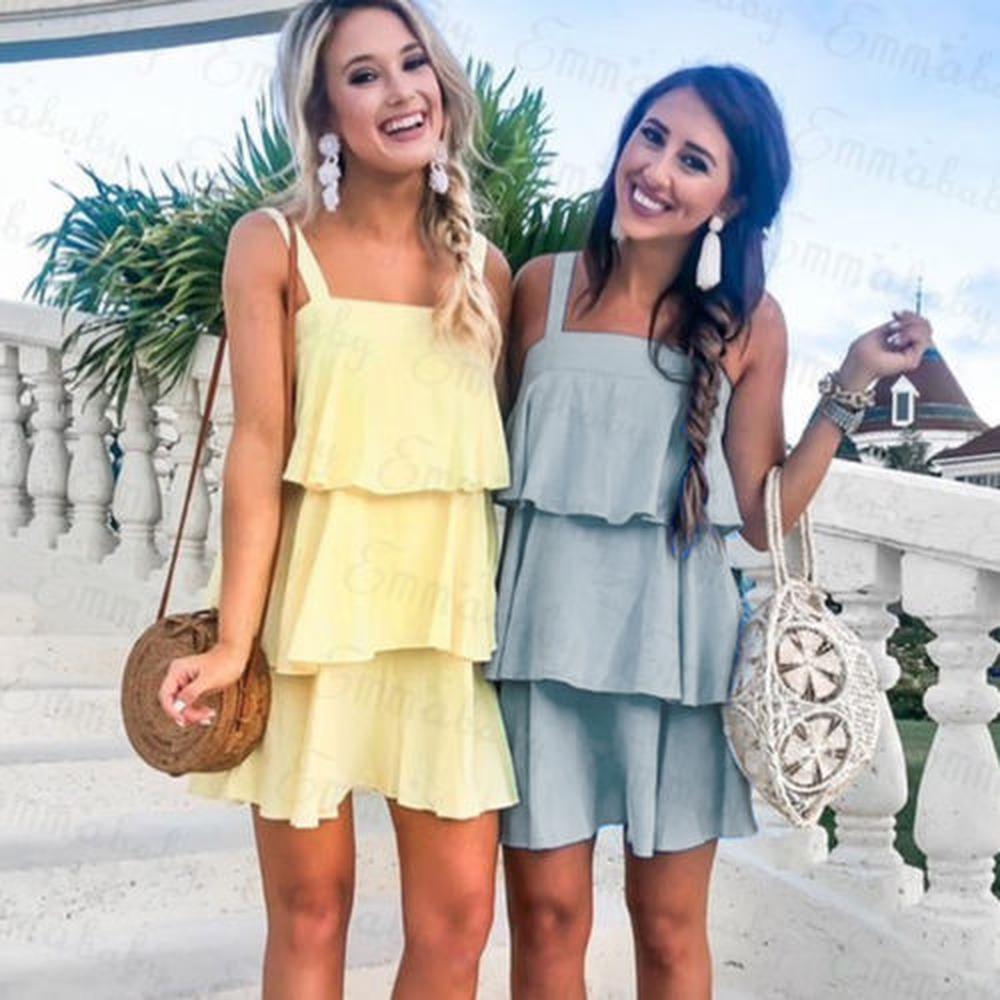 Sexy Woman Boho Sleeveless Dress Ruffles Party Evening Summer Beach Short Mini Dress New Fash