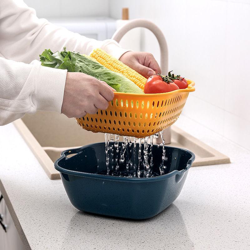 Double-layer Kitchen Sink Drain Basket Pot Assortment Vegetable Washing Basket Household Living Room Plastic Fruit Bowl Washing Fruit Plate