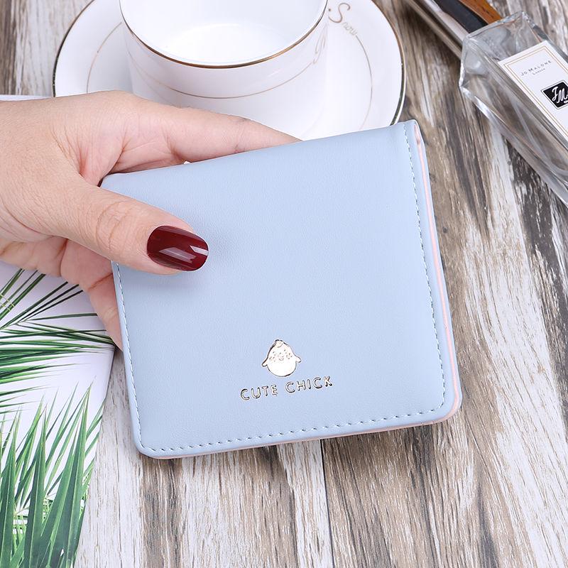 Small Wallet Female Short-style Two-fold Wallet Mini Folding Card Bag Simple Lady's Buckle Wallet