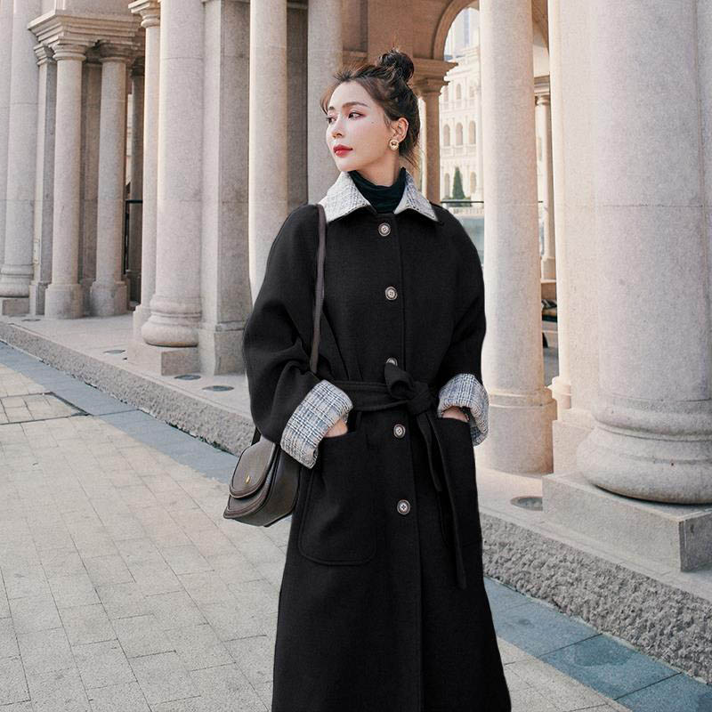 Women's Woolen Coat Mid-length Windbreaker with Cotton Thickened Autumn and Winter Jacket Women